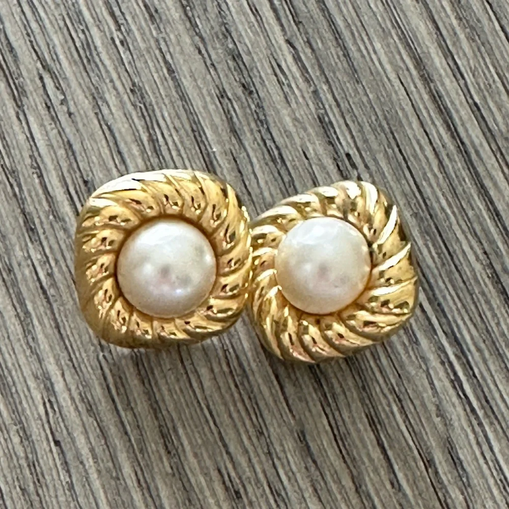Vintage Gold Tone Pearl Earrings Statement Jewelry